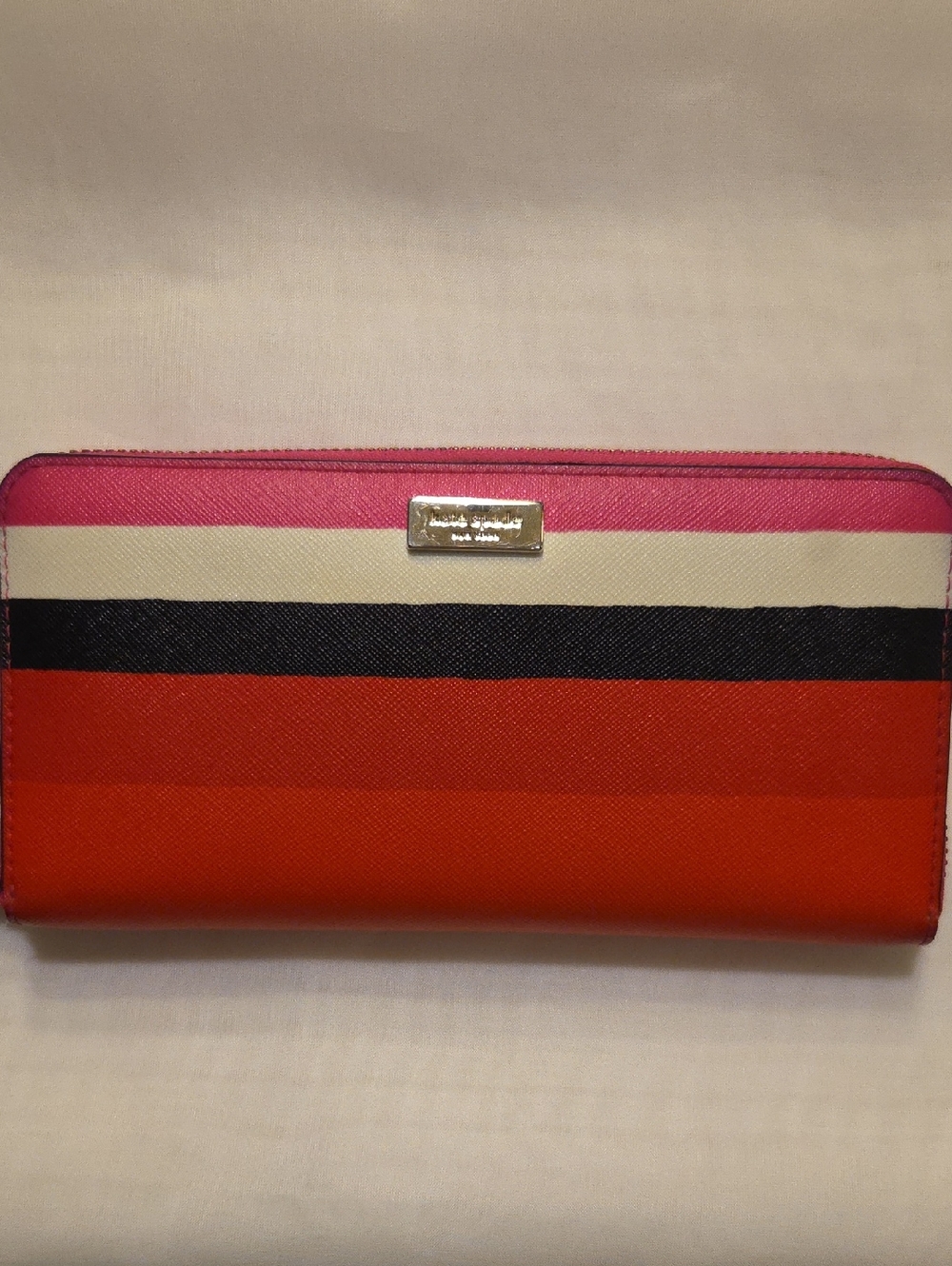 kate spade Stripe Zip Wallet - Pink, Red, Black, Cream